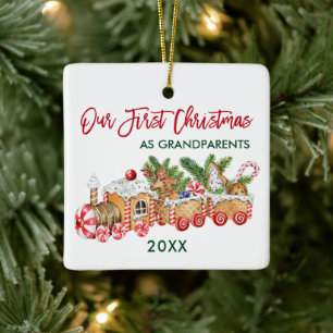 Our First Christmas Gingerbread Train Grandparents Ceramic Ornament