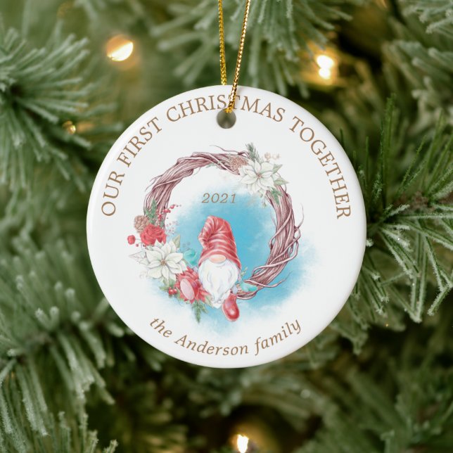 Our first Christmas gnome holiday foliage photo Ceramic Tree Decoration (Tree)