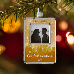 Our First Christmas Gold Snowy Wintery Theme Silver Plated Framed Ornament