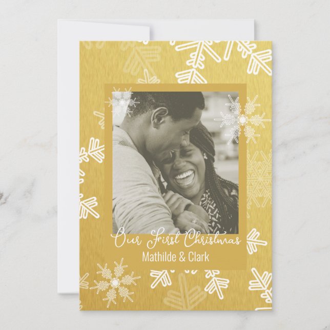 Our First Christmas Golden Snowflakes Minimalist  Holiday Card (Front)