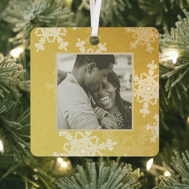 Our First Christmas Golden Snowflakes Minimalist  Metal Tree Decoration (Insitu)