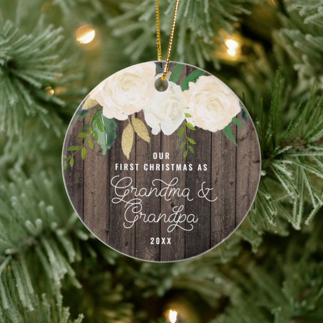 Our First Christmas Grandma & Grandpa Personalised Ceramic Tree Decoration (Tree)