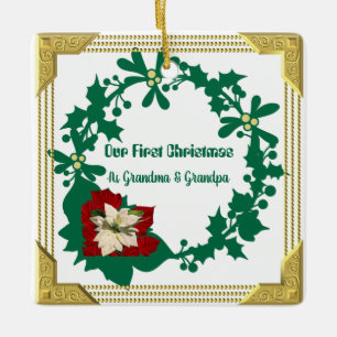 Our First Christmas Grandparent White Poinsettia Ceramic Ornament