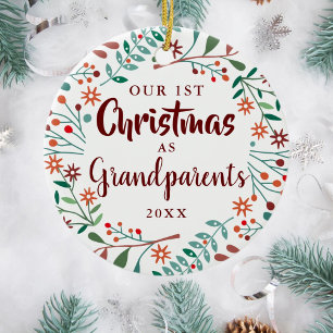 Our First Christmas Grandparents Floral Baby Photo Ceramic Tree Decoration