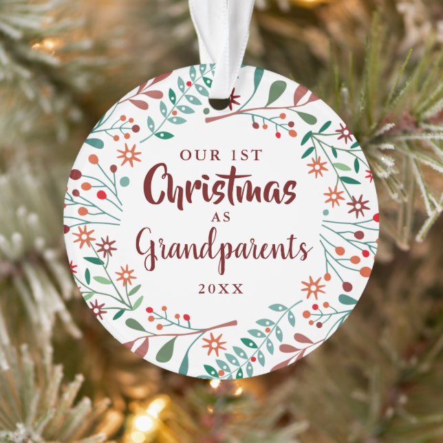 Our First Christmas Grandparents Floral Baby Photo Ornament (Tree)