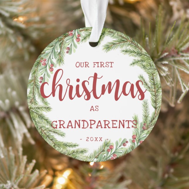 Our First Christmas Grandparents Pine Photo Ornament (Tree)