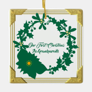 Our First Christmas Grandparents Poinsettia Holly Ceramic Ornament