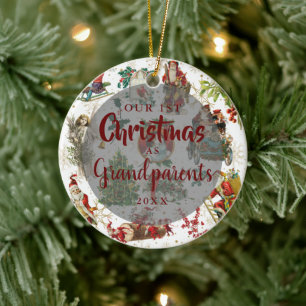 Our First Christmas Grandparents Vintage Photo Ceramic Tree Decoration