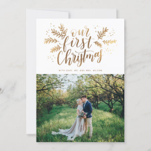 Our First Christmas Hand-lettered Newlywed Photo Holiday Card