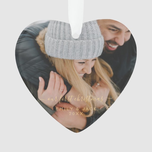Our First Christmas Hand Lettered Photo Ornament (Front)