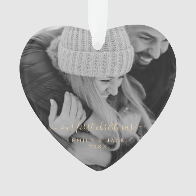 Our First Christmas Hand Lettered Photo Ornament (Front)