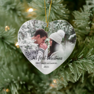 Our First Christmas Heart Couple Photo  Ceramic Tree Decoration
