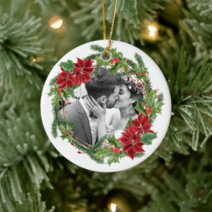Our first Christmas Holiday Wreath Photo Ceramic Tree Decoration