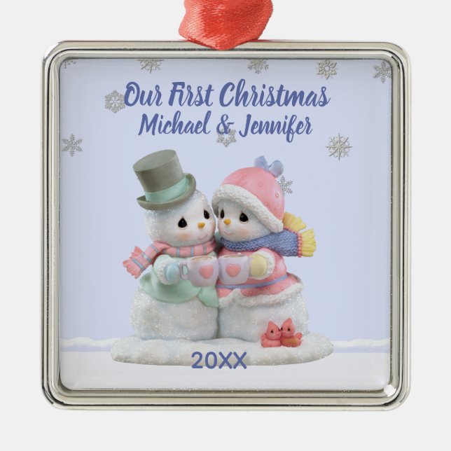 Our First Christmas Hugging Snow Couple Ornament (Front)