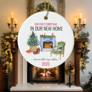 Our First Christmas In New Home Watercolor Ceramic Tree Decoration