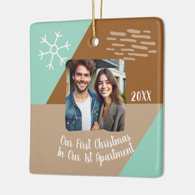 Our First Christmas In Our 1st Apartment Photo Ceramic Ornament (Left)