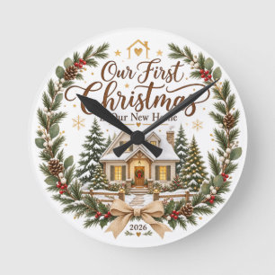 Our First Christmas in Our New Home 2026 Ornament Round Clock