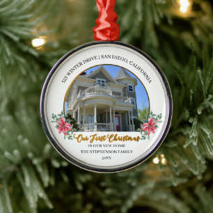 Our First Christmas in Our New Home Holiday Photo  Metal Tree Decoration