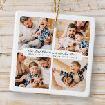 Our First Christmas In Our New Home Modern 4 Photo Ceramic Ornament<br><div class="desc">Design is composed of modern chic typography with sans serif and serif font. Add custom photos of family and new home and year.</div>