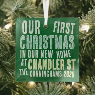 Our First Christmas in our New Home Modern Bold Glass Tree Decoration