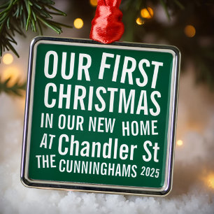 Our First Christmas in our New Home Modern Bold Metal Tree Decoration