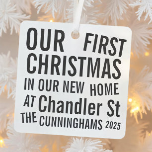 Our First Christmas in our New Home Modern Bold Metal Tree Decoration