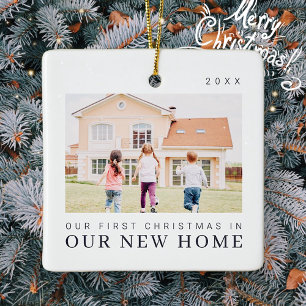 Our First Christmas In Our New Home Modern Chic Ceramic Ornament
