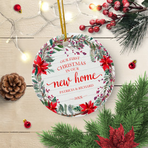 Our First Christmas In Our New Home Rustic Wreath Ceramic Tree Decoration