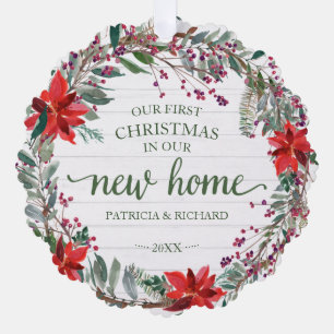 Our First Christmas In Our New Home Rustic Wreath Tree Decoration Card