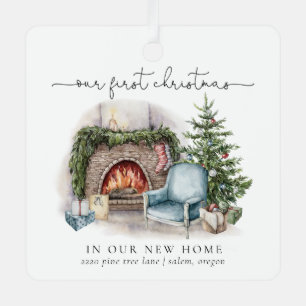 Our First Christmas In Our New Home Watercolor  Ce Metal Tree Decoration