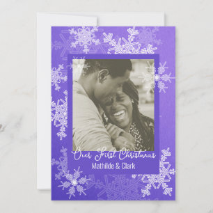 Our First Christmas Indigo Snowflakes Minimalist  Holiday Card