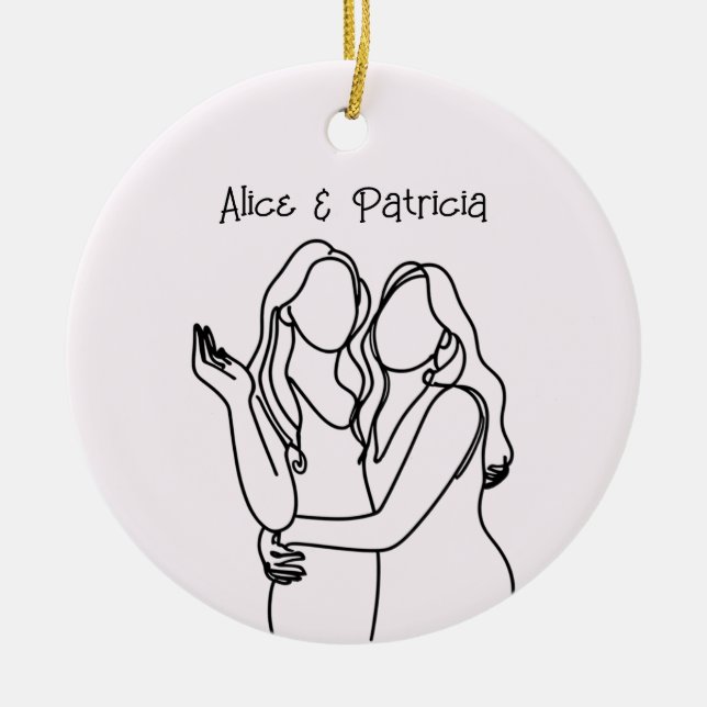 Our First Christmas Lesbian Couple Ceramic Tree Decoration (Front)