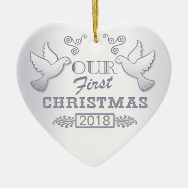 Our First Christmas Lovebirds Ceramic Ornament (Front)
