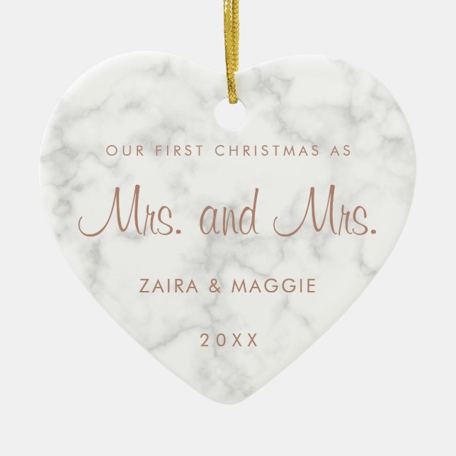 Our First Christmas Marble Rose Gold Lesbian Ceramic Tree Decoration (Front)