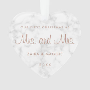 Our First Christmas Marble Rose Gold Lesbian Ornament