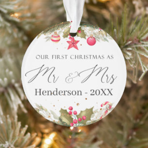 Our First Christmas Married 1 photo  Ornament