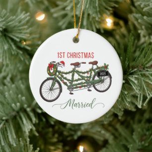 Our First Christmas Married 2025   Cute Tandem  Ceramic Tree Decoration