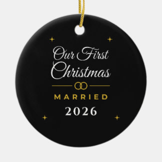 Our First Christmas Married 2026 Black Gold Orname Ceramic Tree Decoration