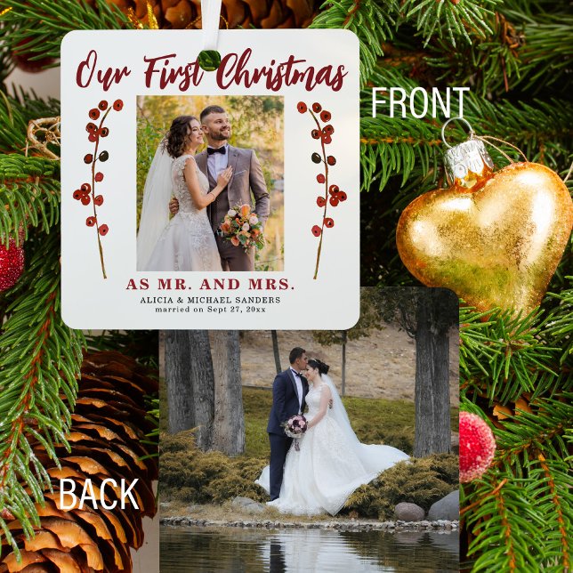 Our first Christmas married 2 photo modern Metal Tree Decoration (Creator Uploaded)