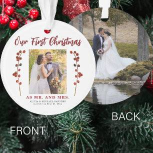 Our first Christmas married 2 photo modern Ornament