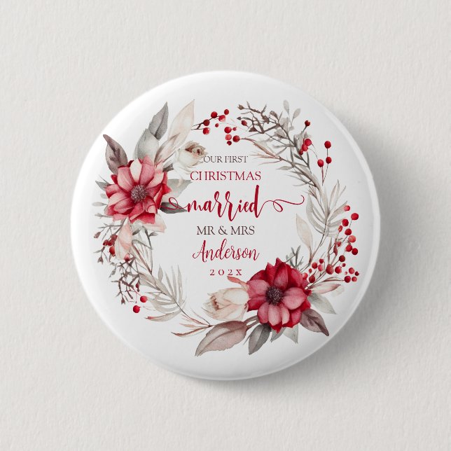 Our first Christmas Married 6 Cm Round Badge (Front)
