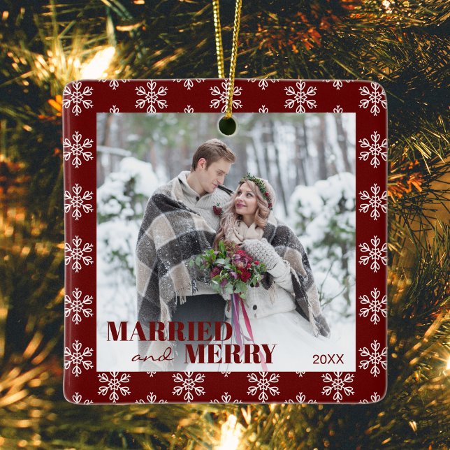 Our First Christmas Married and Bright Ceramic Ornament (Creator Uploaded)