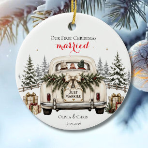 Our First Christmas Married Car Wedding Holiday Ceramic Tree Decoration
