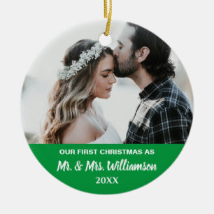 Our First Christmas Married Couple Custom Photo Ceramic Tree Decoration