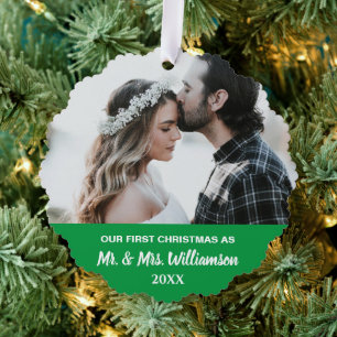 Our First Christmas Married Couple Custom Photo Tree Decoration Card