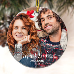 Our First Christmas Married Custom 2 Photo Ceramic Tree Decoration