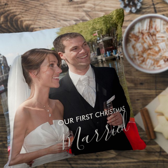 Our First Christmas Married Custom 2 Photo Cushion (Creator Uploaded)