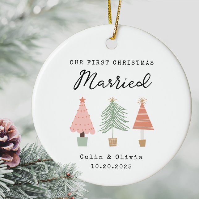 Our First Christmas Married Custom Couple Name Ceramic Tree Decoration (Our First Christmas Married Personalized Custom Couple Christmas Ornament Names Date Newlywed Gift)