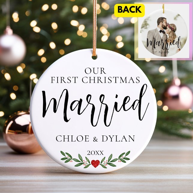Our First Christmas Married Custom Photo Ceramic Tree Decoration (Creator Uploaded)