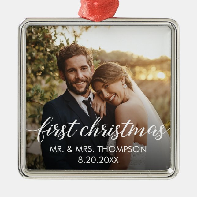 Our first Christmas MARRIED Custom Photo  Metal Tree Decoration (Front)
